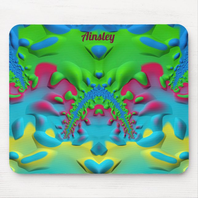 AINSLEY ~ Zany Hot Pink Yellow Green and Blue  Mouse Pad (Front)