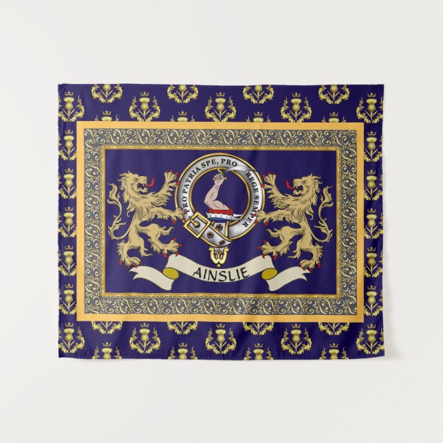 Ainslie Clan Badge Personalized Blue Tapestry (Front (Horizontal))
