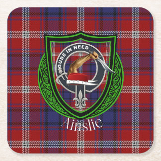 Ainslie Scottish Clan Tartan & Crest Square Paper Coaster