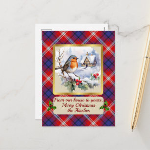 Ainslie Tartan w/Robin Personalized   Holiday Postcard