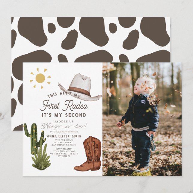 Ain't My First Rodeo Cowboy Photo 2nd Birthday Invitation (Front/Back)