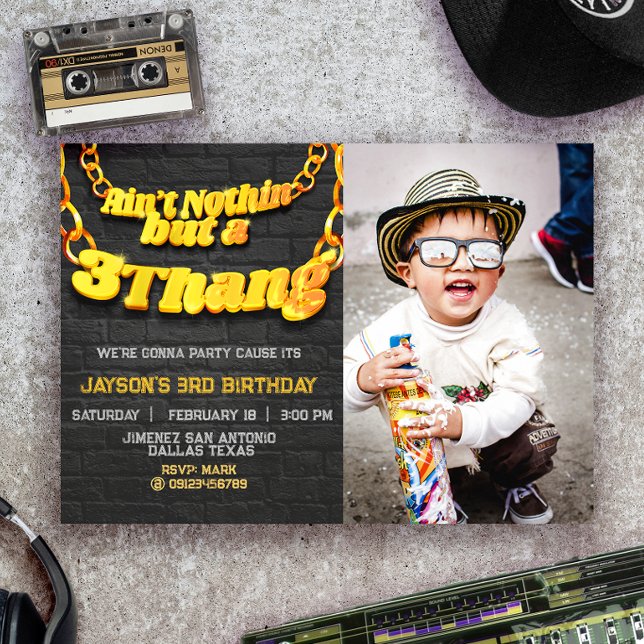 Ain't Nothin but a 3 Thang with Photo - Landscape Invitation (Creator Uploaded)