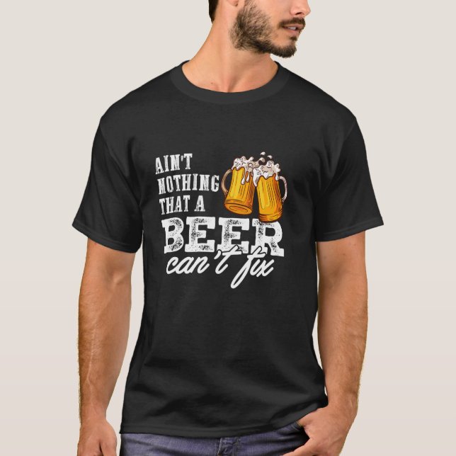 Ain't Nothing That A Beer Can't Fix Western Cactus T-Shirt (Front)