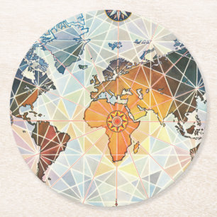 Air Afrique Map of the World Round Paper Coaster