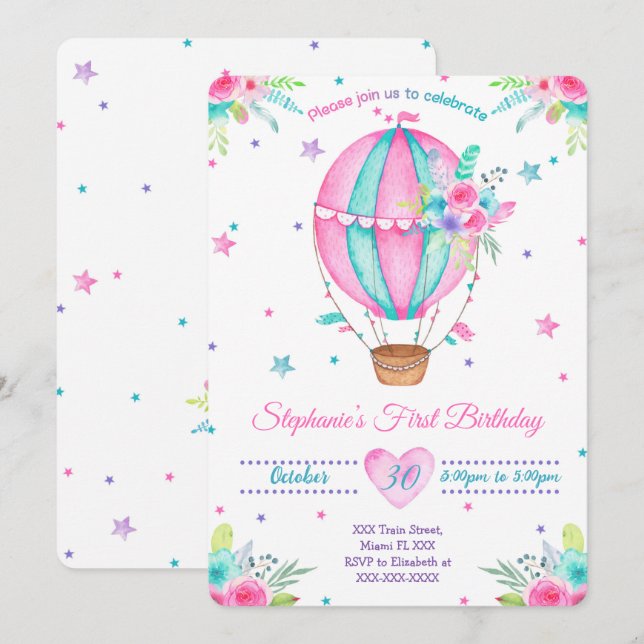 Air Ballon Birthday Invitations (Front/Back)