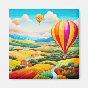 Air Ballon City Concept Abstract Colourful Scenery Magnet