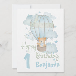 Air Balloon avec carte postale bleu Teddy Birthday