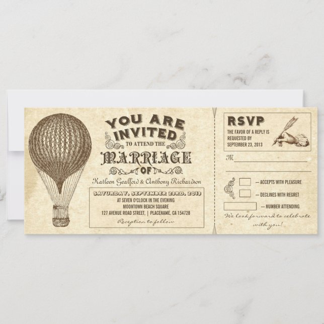 air balloon vintage typography wedding invitations (Front)