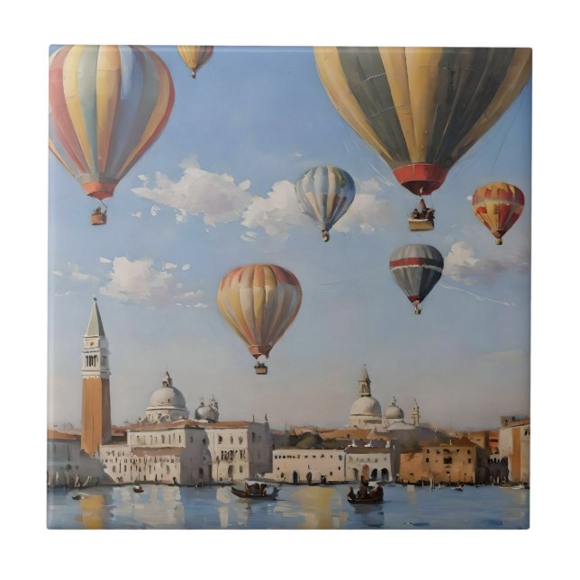 Air Ballooning Over Venice Oil Paint, Tile (Front)