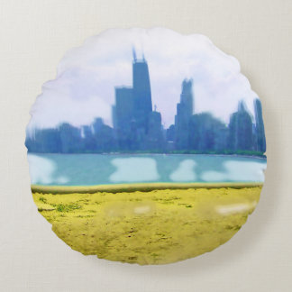 Air Brushed Chicago Skyscrapers Round Pillow