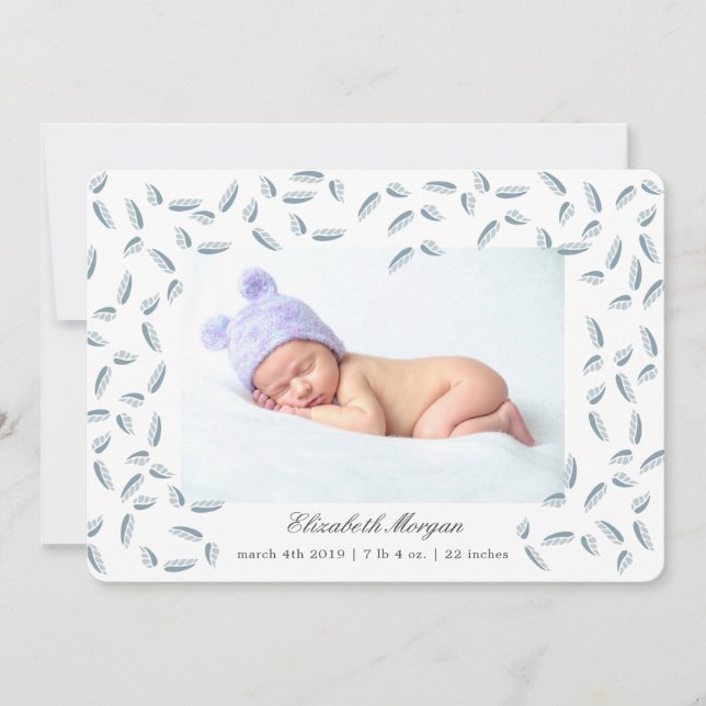 Air Feuille bleu | carte faire-part de naissance (Devant)