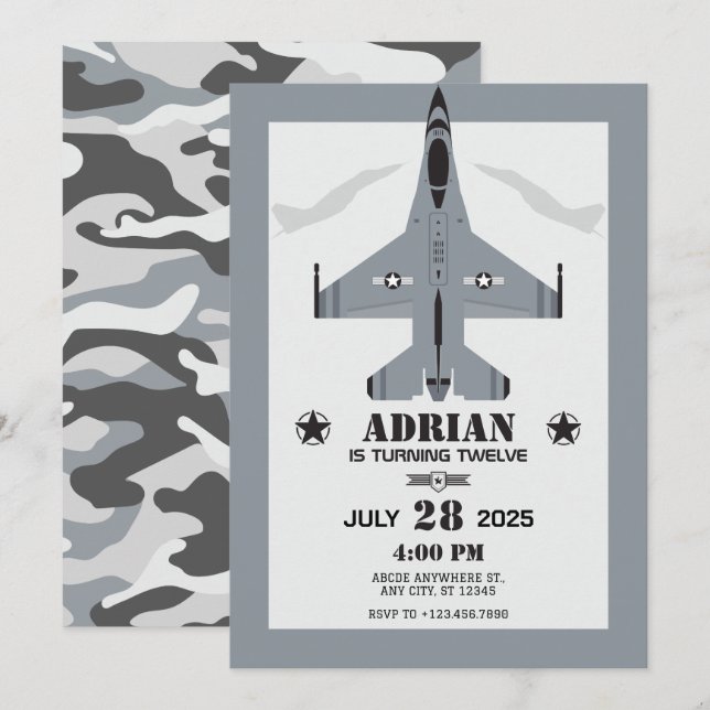 Air force aircraft birthday invitation (Front/Back)
