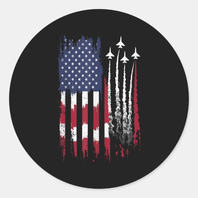 Air Force American Flag Patriotic Red White Blue 4 Classic Round Sticker (Front)