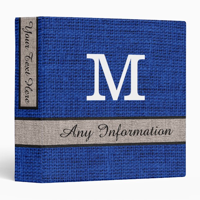 Air Force Blue Burlap Linen Monogram #2 Binder (Front/Spine)