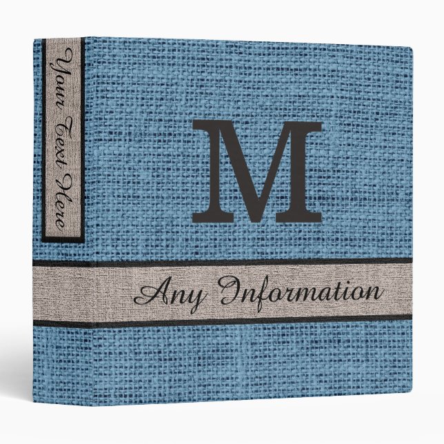 Air Force Blue Burlap Linen Monogram Binder (Front/Spine)