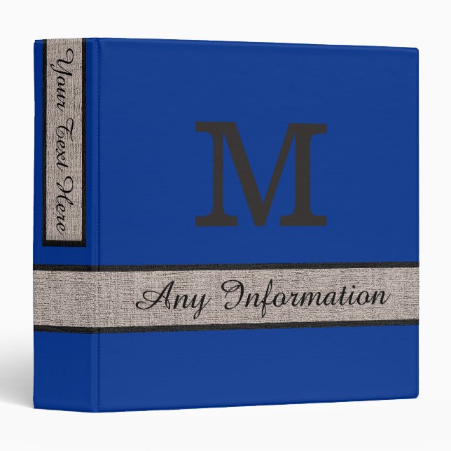 Air Force blue Colour Burlap Look Monogram Binder (Front/Spine)