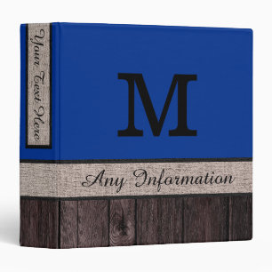 Air Force Blue Colour Rustic Look Wood Monogram Binder