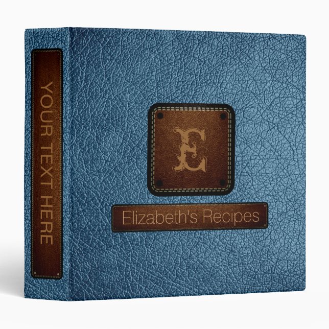 Air Force blue (RAF) Leather Elegant Monogram Binder (Front/Spine)