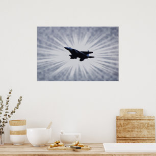 Air Force F 15 Fighter Jet in Sky Burst Art Poster