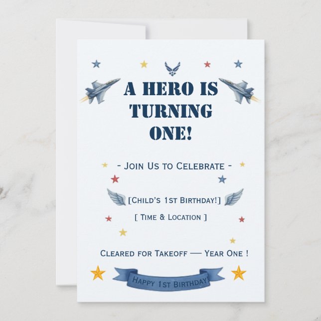 Air Force First Birthday Invite Hero Turns One (Front)
