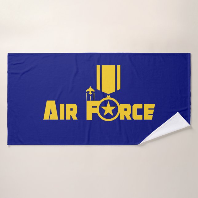 Air Force Military Star Medal Aircraft Blue Gold Bath Towel Set (Bath Towel)
