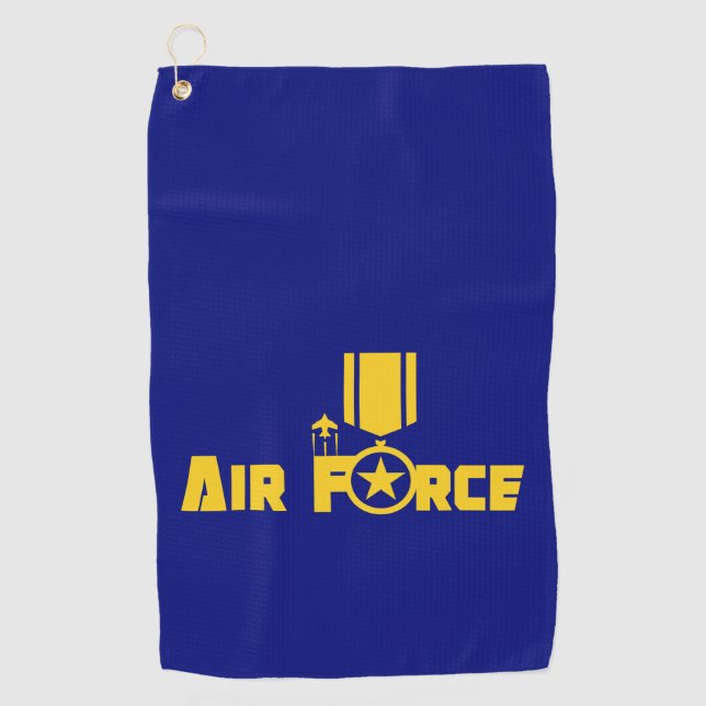 Air Force Military Star Medal Aircraft Blue Gold Golf Towel (Front)