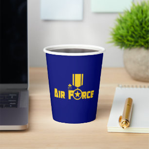 Air Force Military Star Medal Aircraft Blue Gold Paper Cups