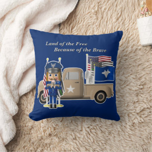 Air Force Nutcracker with Little Military Truck Throw Pillow