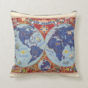 Air France Map of the World Throw Pillow