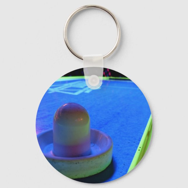 Air Hockey table and mallet with neon lighting Keychain (Front)