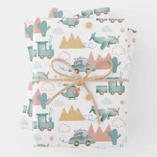 Air & Land Vehicle   Kids Birthday or Baby Shower Wrapping Paper Sheet