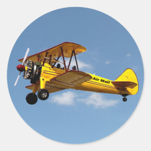 Air Mail Biplane Classic Round Sticker