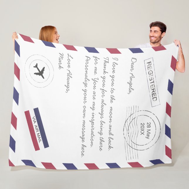 Air Mail Letter custom message Fleece Blanket (In Situ)