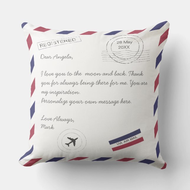 Air Mail Letter custom message Throw Pillow (Front)
