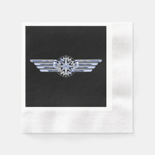 Air Pilot Chrome Like Wings Compass on Black Napkin