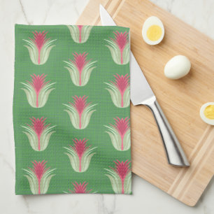 Air Plant Green and Red Tones Kitchen Towel