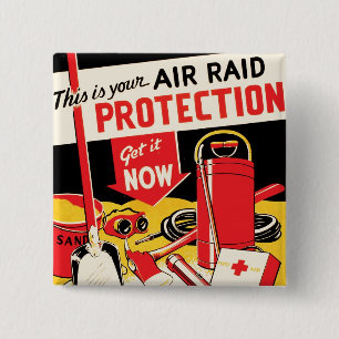 Air Raid Protection 2 Inch Square Button