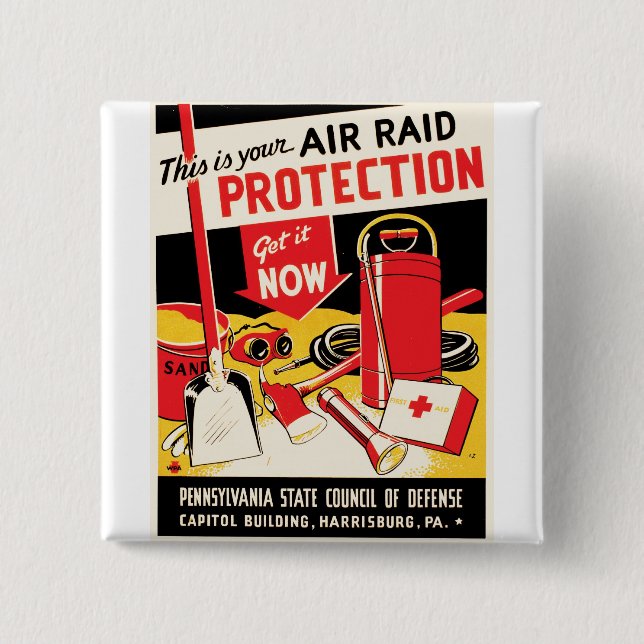 Air Raid Protection 2 Inch Square Button (Front)