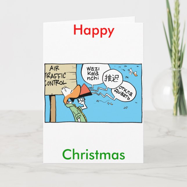 Air Traffic Control Comic Happy Christmas Card (Front)