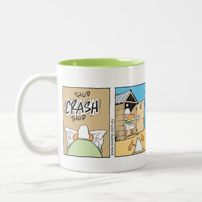 Air Traffic Controller Funny Toilet Cartoon Two-Tone Coffee Mug (Left)