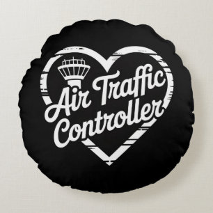 Air Traffic Controller Rainbow Heart Round Pillow