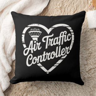 Air Traffic Controller Rainbow Heart Throw Pillow