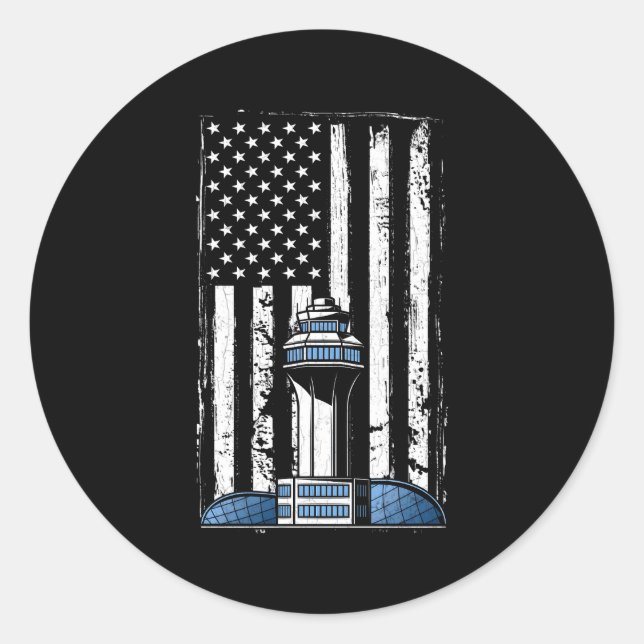 Air Traffic Controller Usa Flag Airplane Aviation Classic Round Sticker (Front)