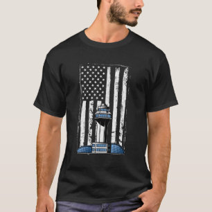 Air Traffic Controller Usa Flag Airplane Aviation T-Shirt