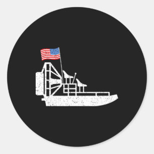 Airboat 4th Of July Usa Flag Swamp Boat Fanboat Pa Classic Round Sticker