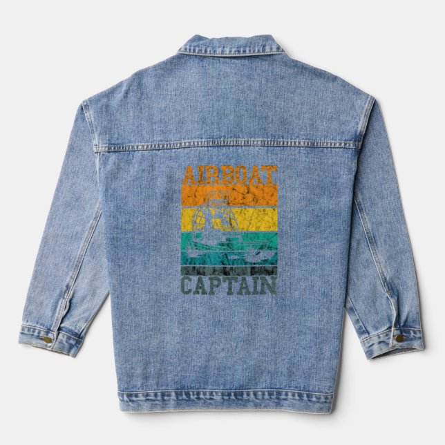 Airboat Captain Airboating Retro Vintage Propeller Denim Jacket (Back)