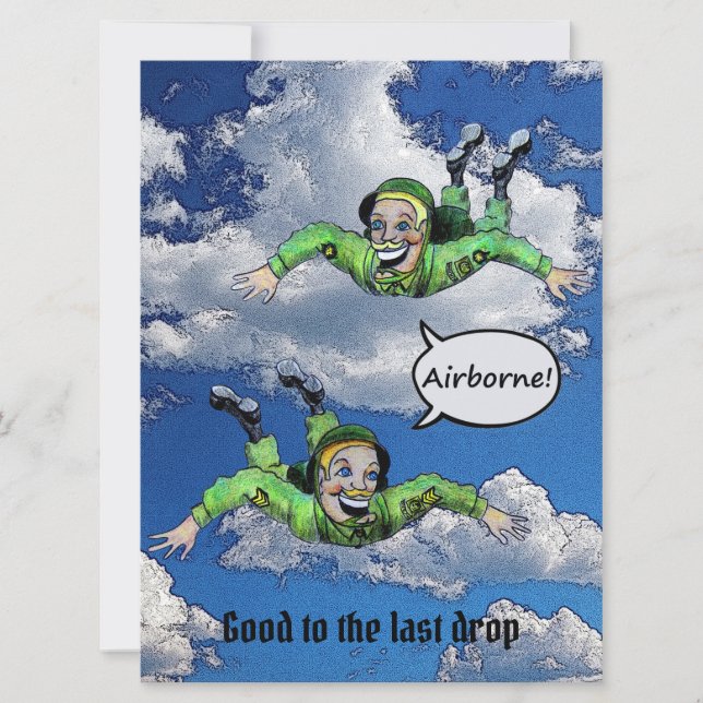 Airborne, army jump paratrooper, army cartoon invitation (Front)