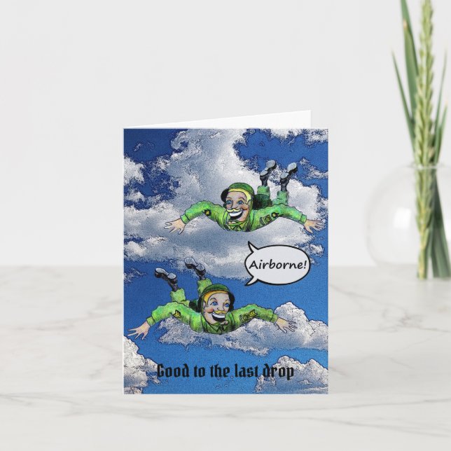 Airborne, army paratrooper, army cartoon - blank holiday card (Front)