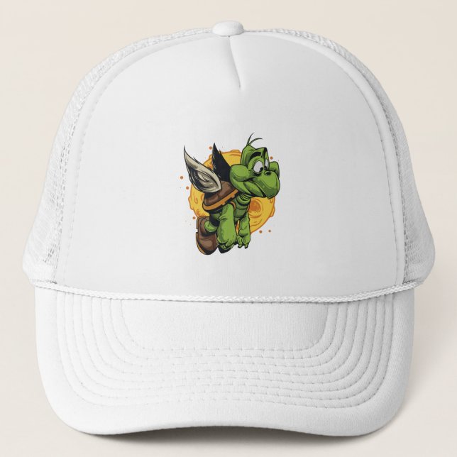 Airborne Cartoon Turtle Trucker Hat (Front)