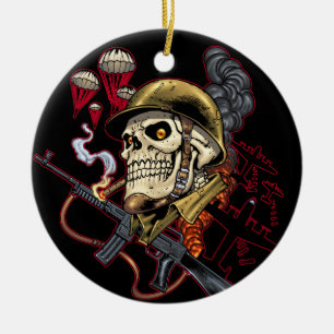 Airborne or Marine Paratrooper Skull with Helmet Ceramic Ornament